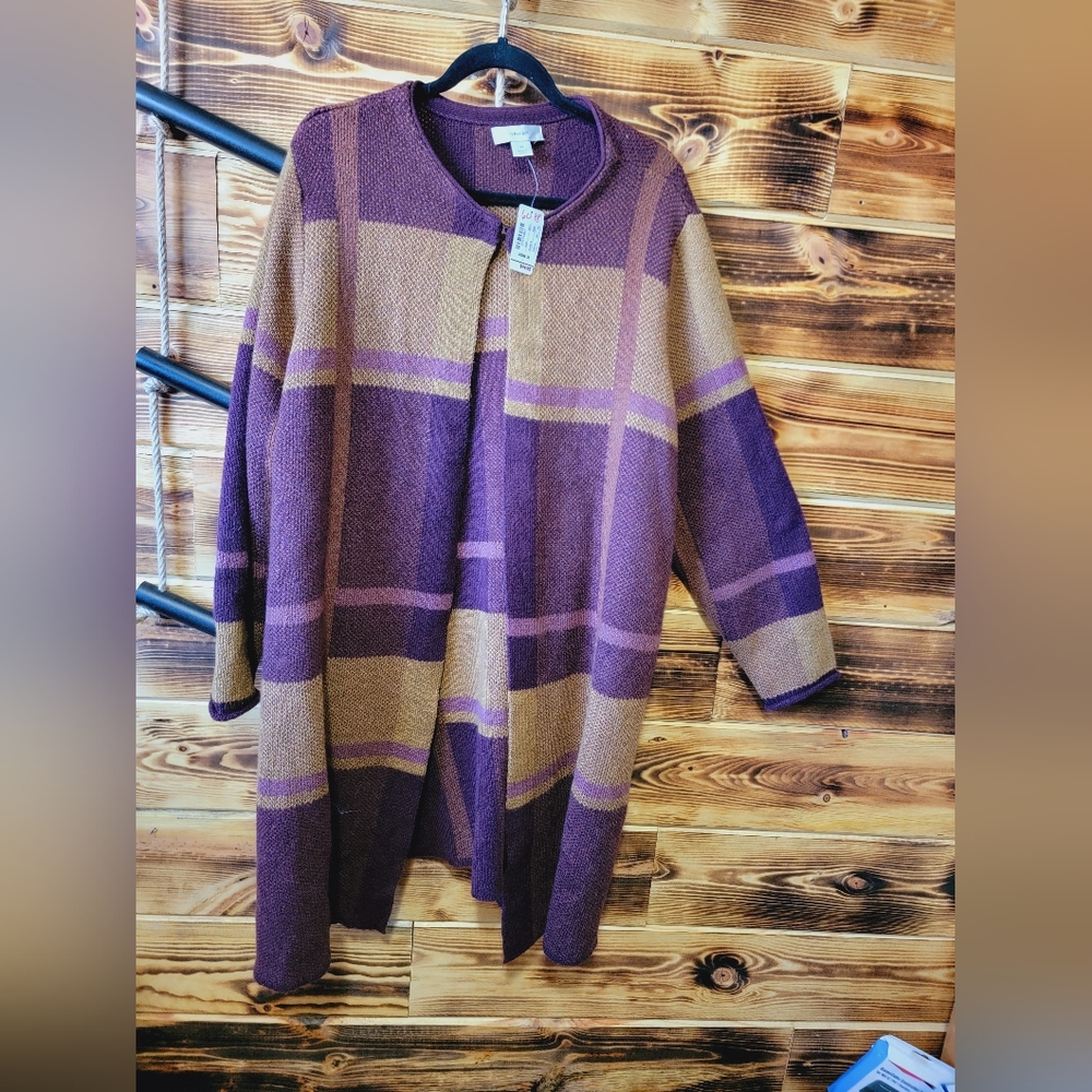 Plum and Tan Plaid Duster Sweater